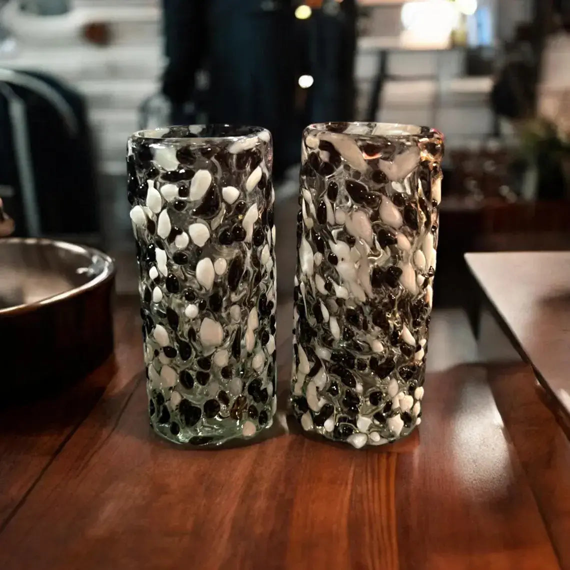 Mexican Double Shot Glass | Artisanal Black & White Confetti Design