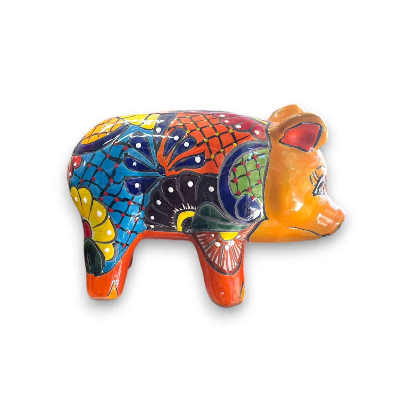 Vibrant Talavera Pig Statue | Colorful Handmade Mexican Animal Pottery