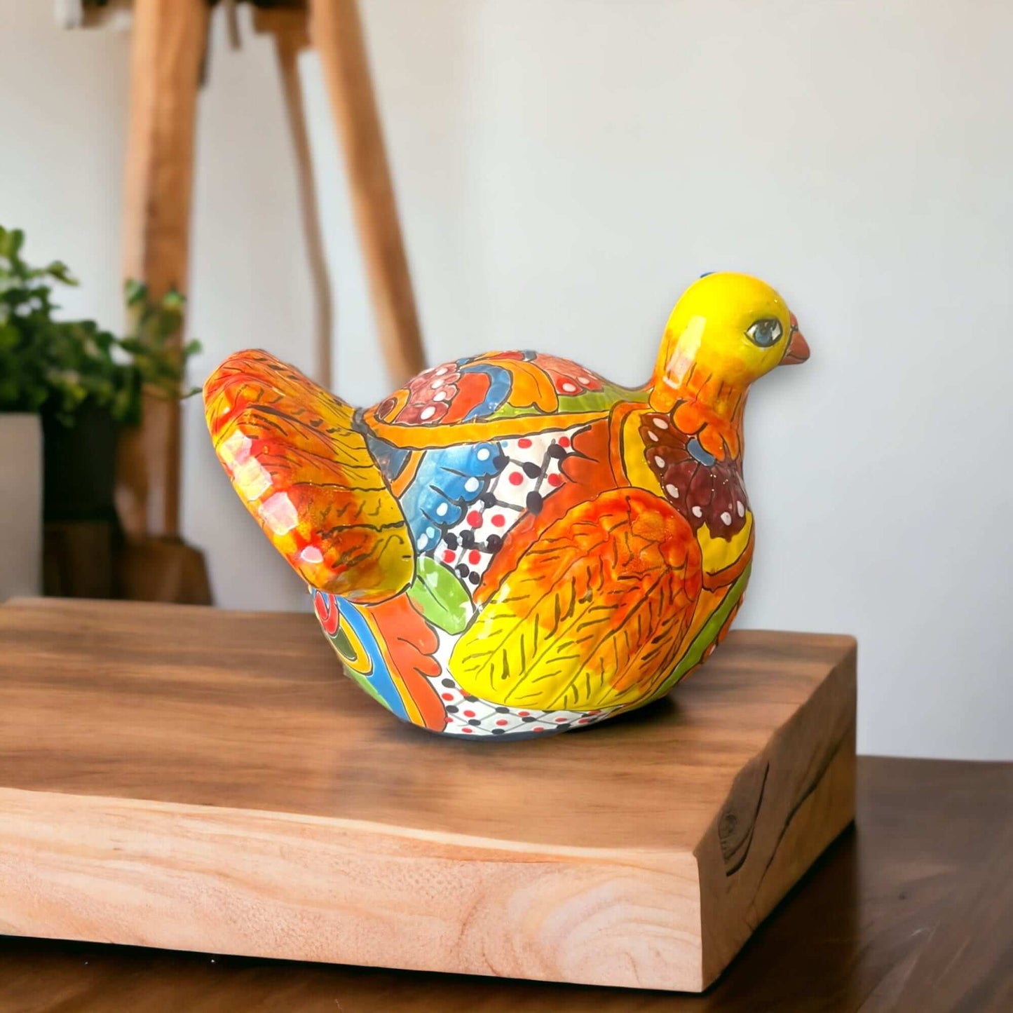 Small Handmade Talavera Turkey Statue | Vibrant Mexican Cultural Art