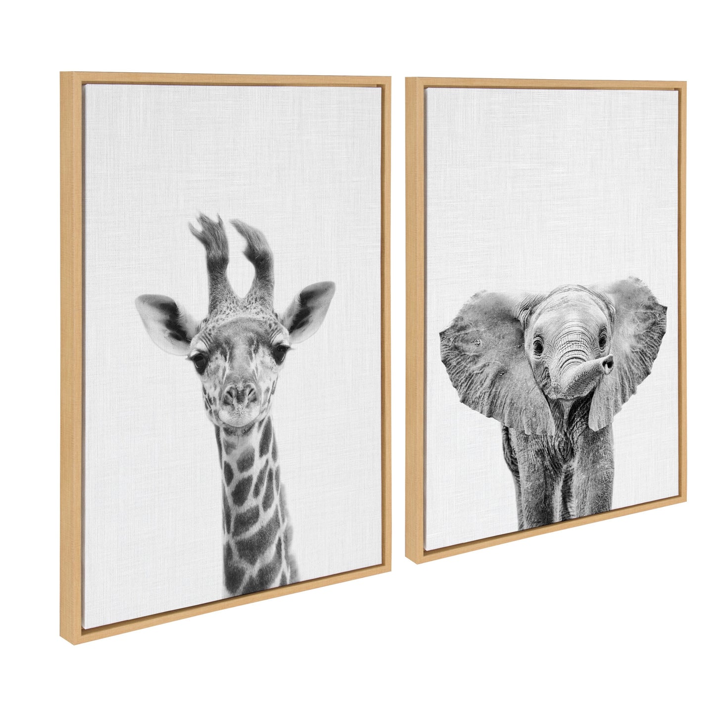 Sylvie Baby Giraffe and Elephant Framed Canvas Art Set by Simon Te of Tai Prints