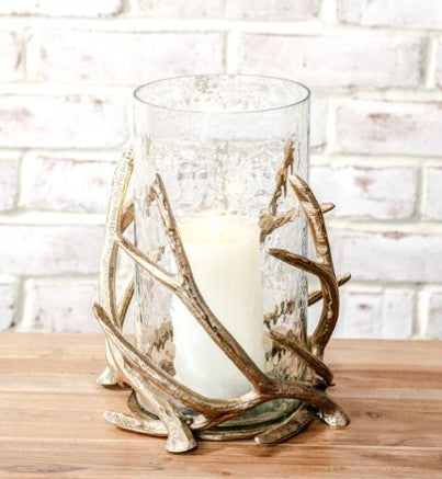 10" Gold Antler Hurricane Glass