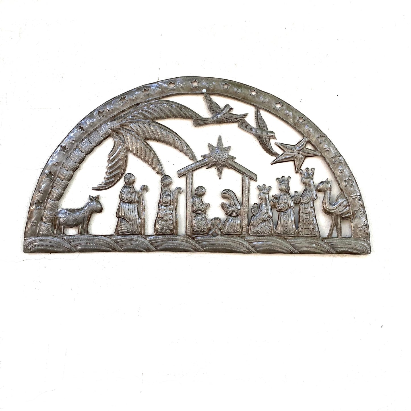 Brushed Metal Dome Nativity