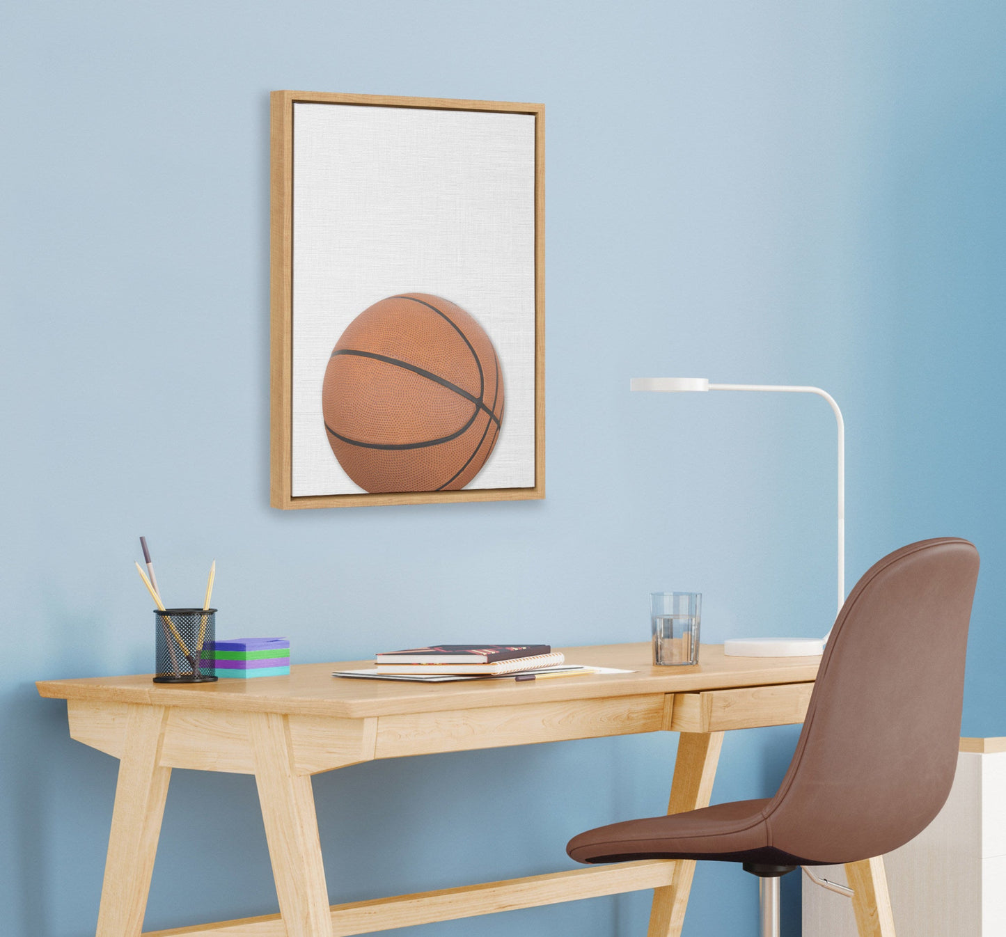 Sylvie Color Basketball Portrait Framed Canvas, Natural 18x24