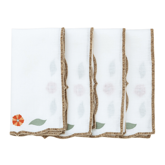 Hand Embroidered Heirloom Petals Napkins 18" x 18" (Set of 4)