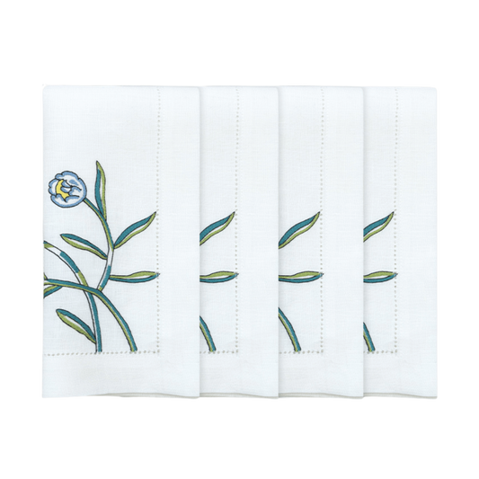 Hand Embroidered Floral Fresco Napkins 18" x 18" (Set of 4)