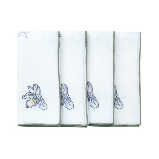 Hand Embroidered Floral Fresco Napkins 18" x 18" (Set of 4)