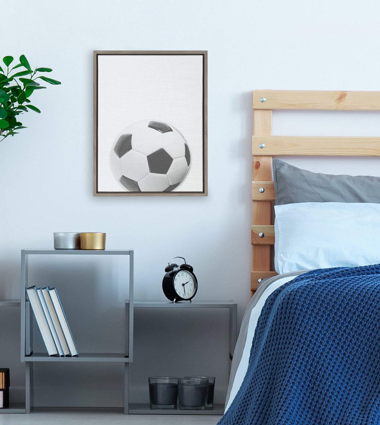 Sylvie Soccer Ball Portrait Framed Canvas, Gray 18x24
