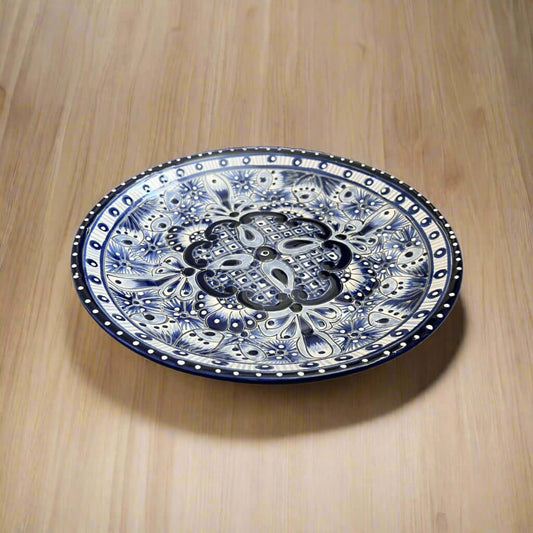 11.5" Talavera Blue & White Dinner Plate | Mexican Dinnerware