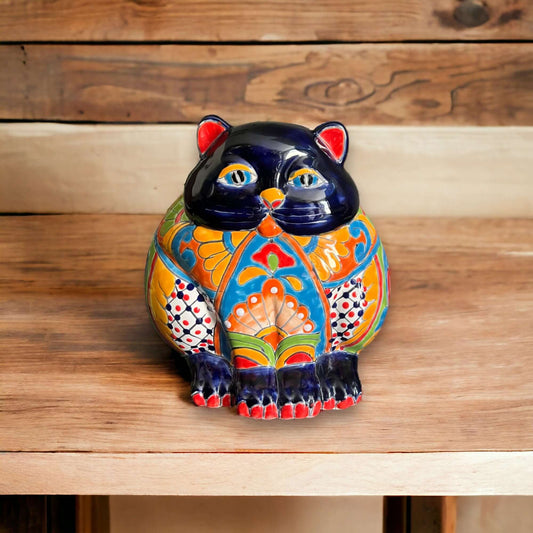 Colorful Talavera Cat Planter | Mexican Ceramic Art