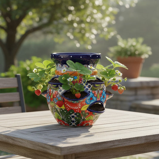 Talavera Strawberry Planter Pot | Hand-Painted Mexican Ceramic