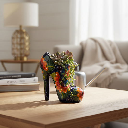 Colorful Talavera High Heel Statue | Handmade Mexican Home Decor