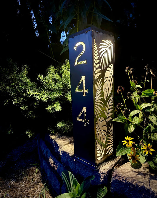 Tropical Breeze Address Solar Pillar Light - Steel
