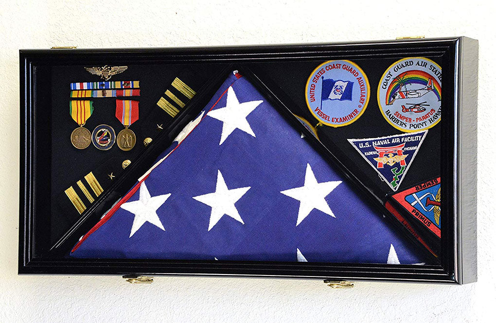 Large Flag & Medals Military Pins Patches Insignia Holds 3x5 Flag