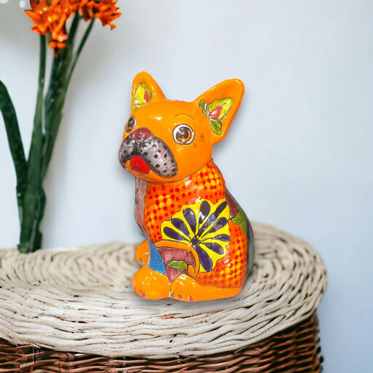 Medium Talavera French Bulldog Statue | Unique Dog Sculpture