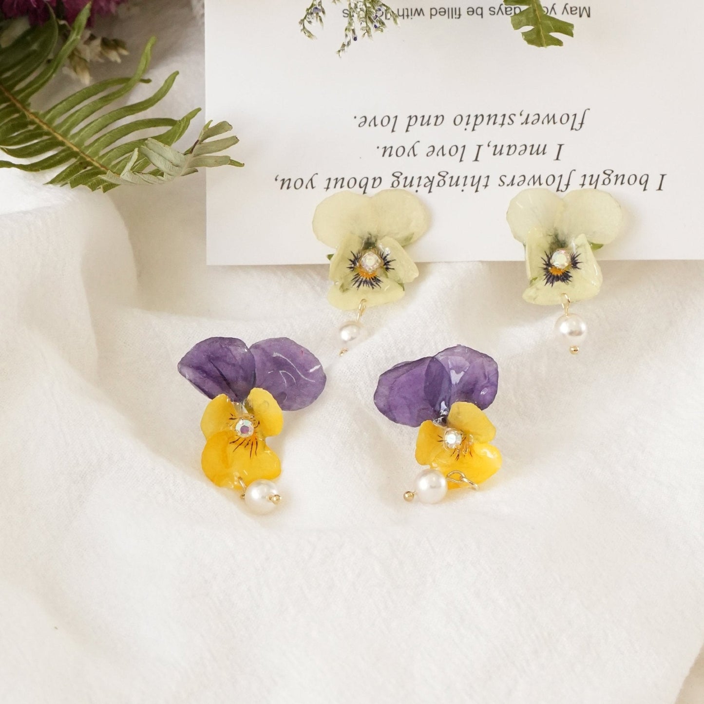 "Singing Garden" Real Viola Pansy Earrings