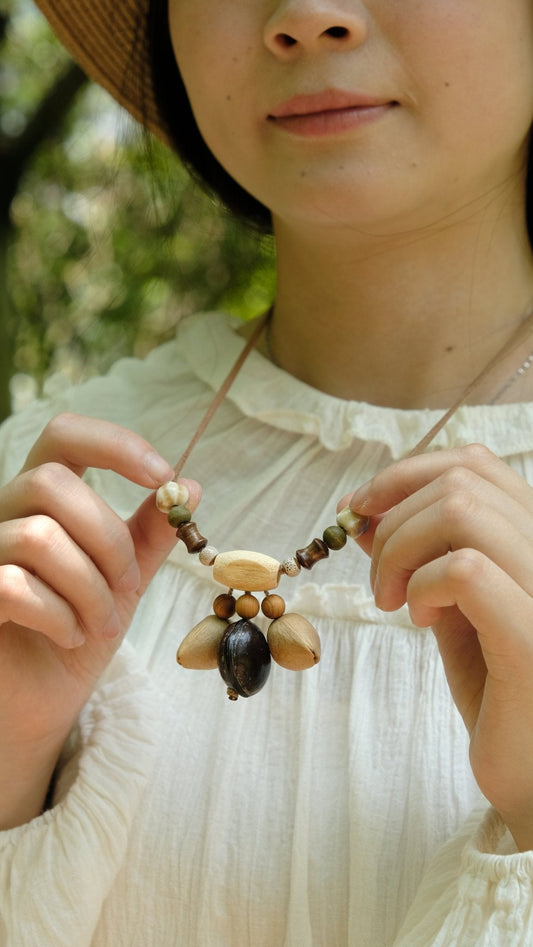 "Woodland Echo" Seed&Wood Bead Necklace