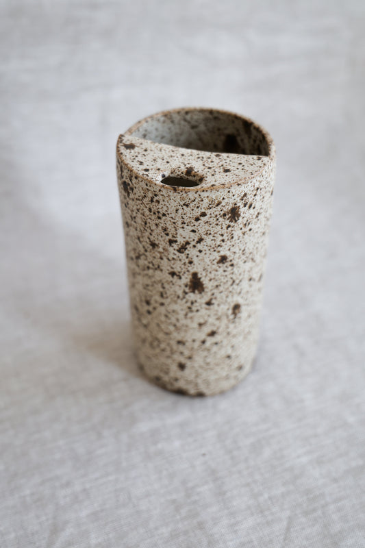 Quail Egg Speckled To Go Cup, Travel Mug, Travel Tumbler, Mustache Saver, Ceramic Stoneware,  Hand Thrown in Maine 14-16oz.  Pottery Cup