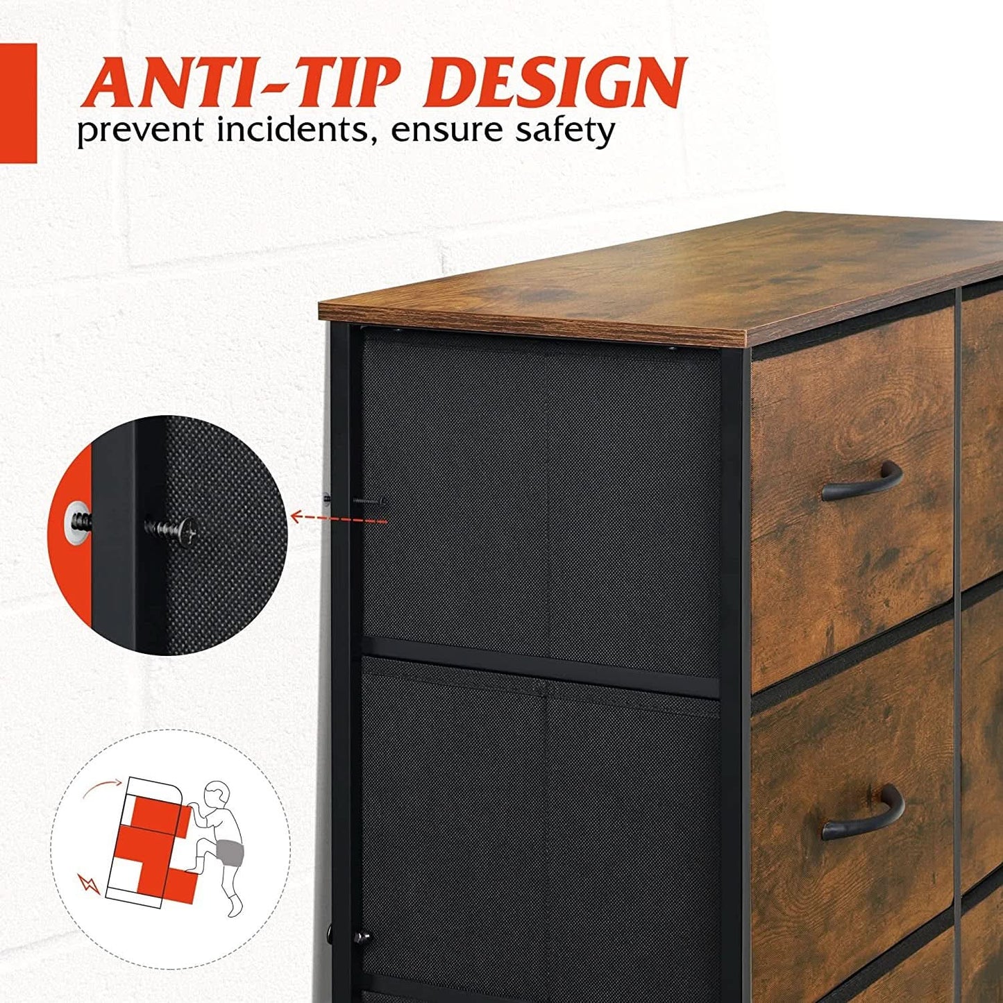 Tall Rustic Brown Dresser With 10 Deep Drawers For Bedroom