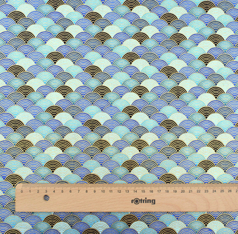 Japanese Floral Cotton Fabric, Handmade Wind-Stamped
