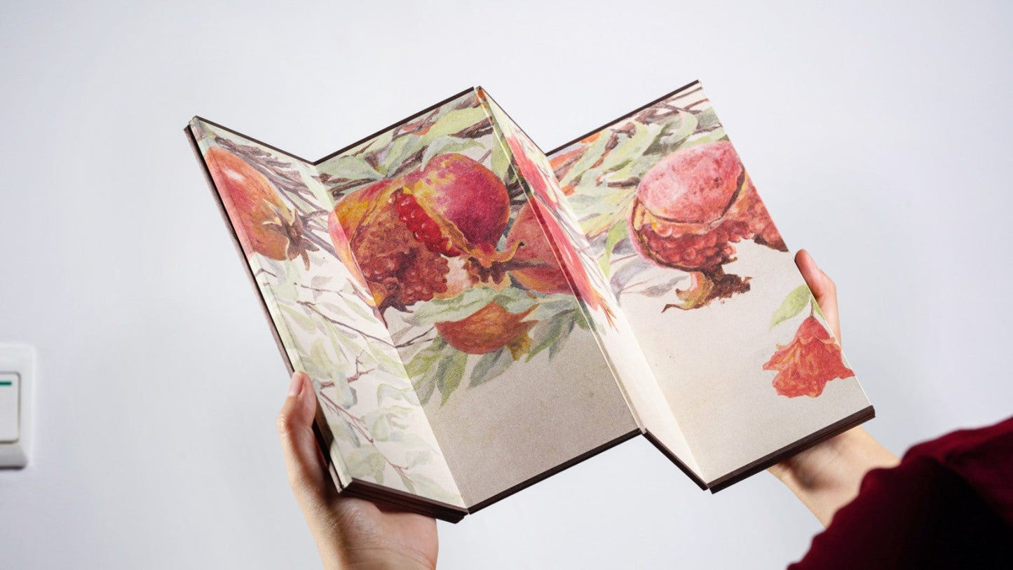 Pomegranate Folding Screen Miniature — Japanese-Inspired Desk Décor for Tea Room, Study & Display Cabinet
