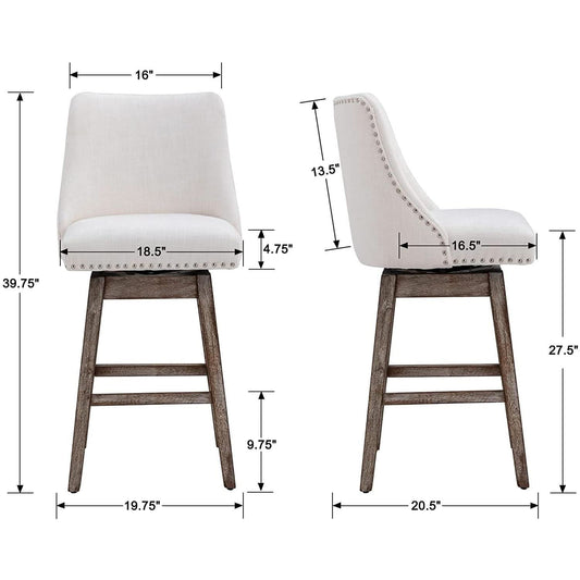 Swivel Upholstered Bar Stool With Back Wood Legs Set Of 4