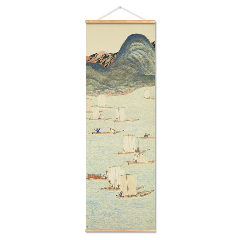 Antique Chinese Hand-Painted Landscape Scroll, Pine Tree
