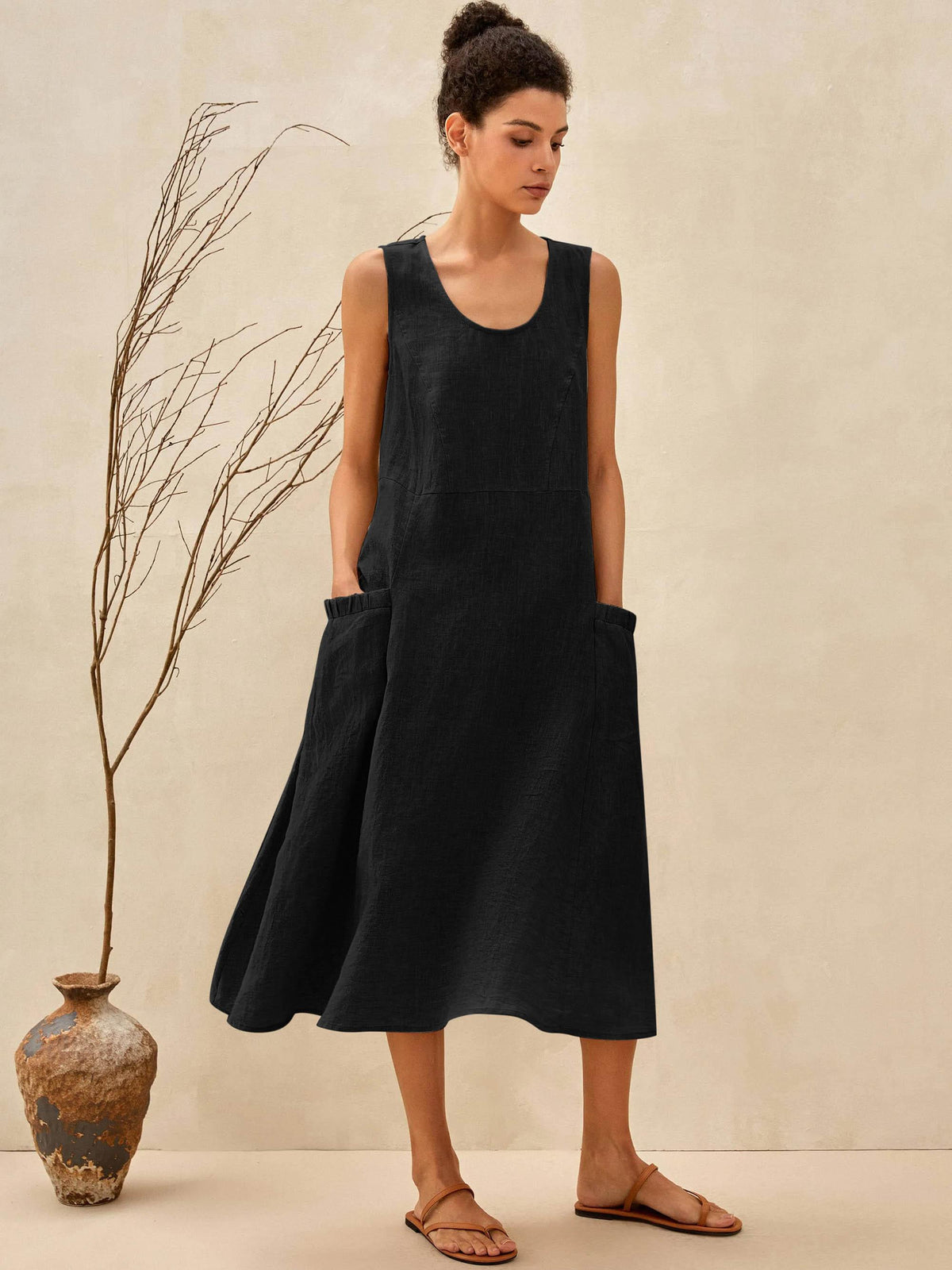 100% Linen Swing Beach Tank Dress GIANA