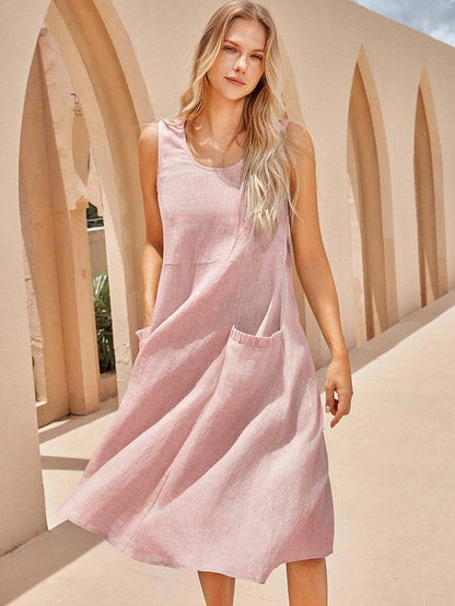 100% Linen Swing Beach Tank Dress GIANA