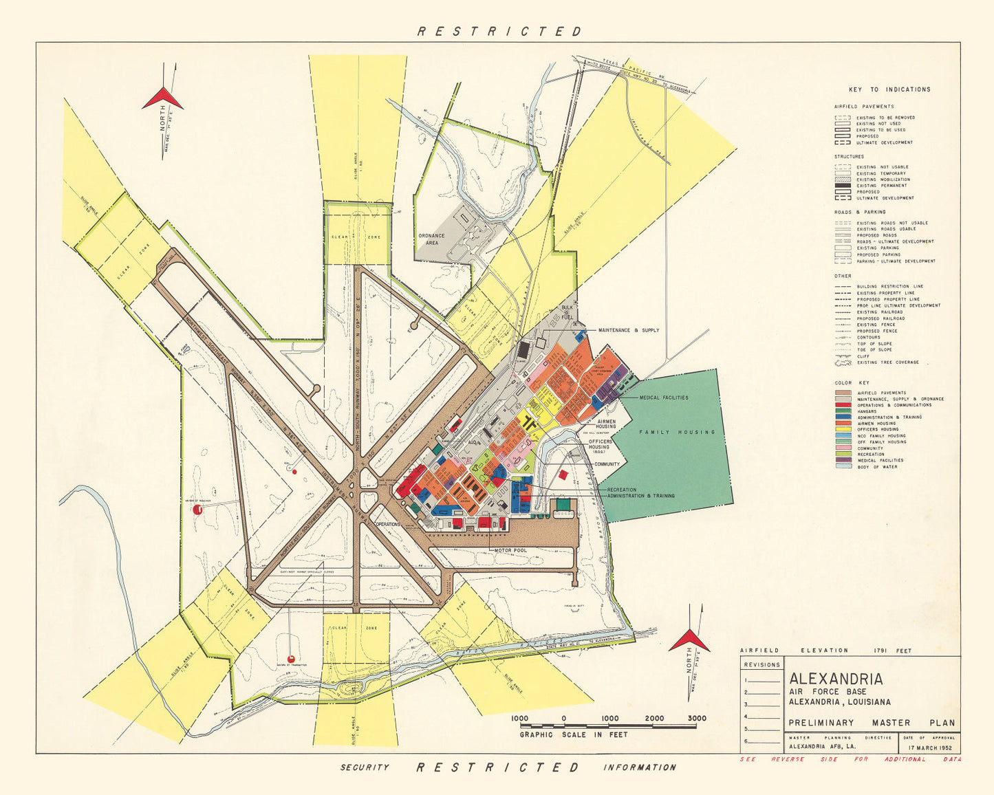Vintage Map of Alexandria Air Force Base, 1952