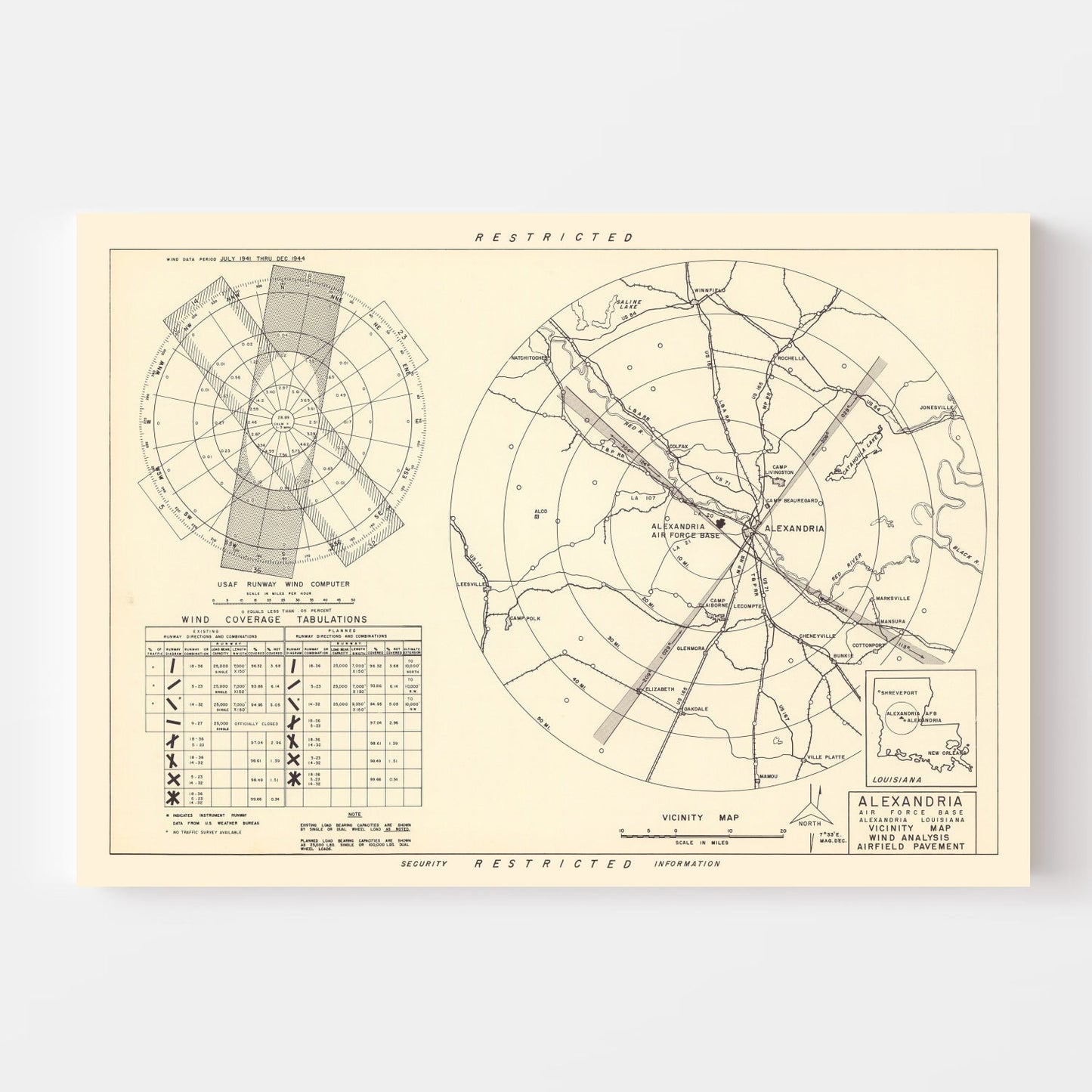 Vintage Map of the Alexandria Air Force Base Vicinity, 1952