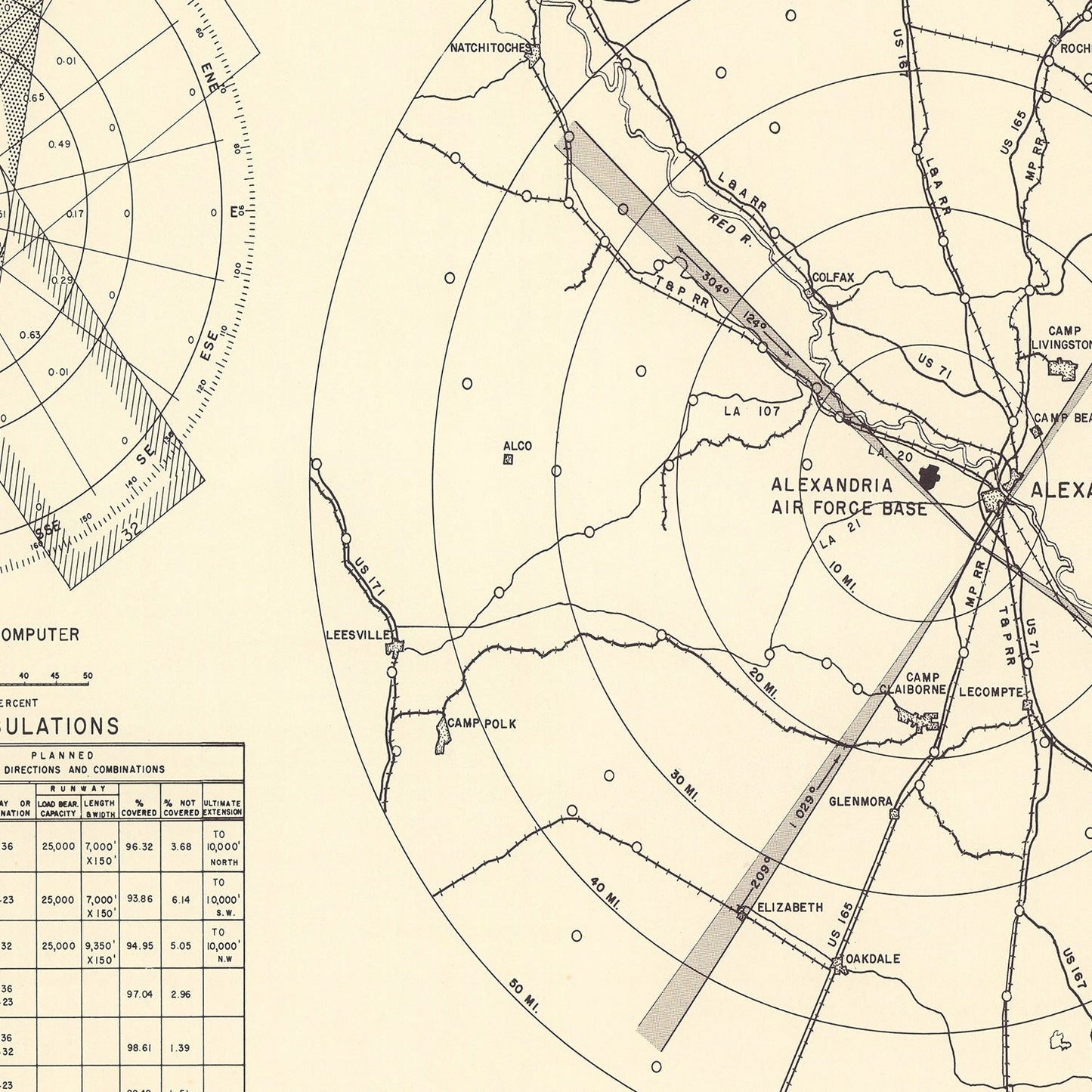 Vintage Map of the Alexandria Air Force Base Vicinity, 1952