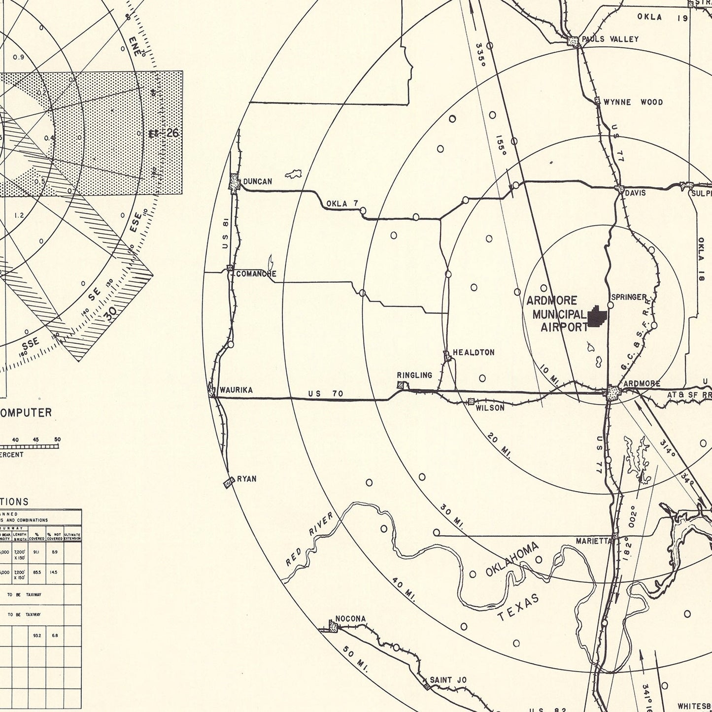 Vintage Map of the Ardmore Municipal Airport Vicinity, 1952