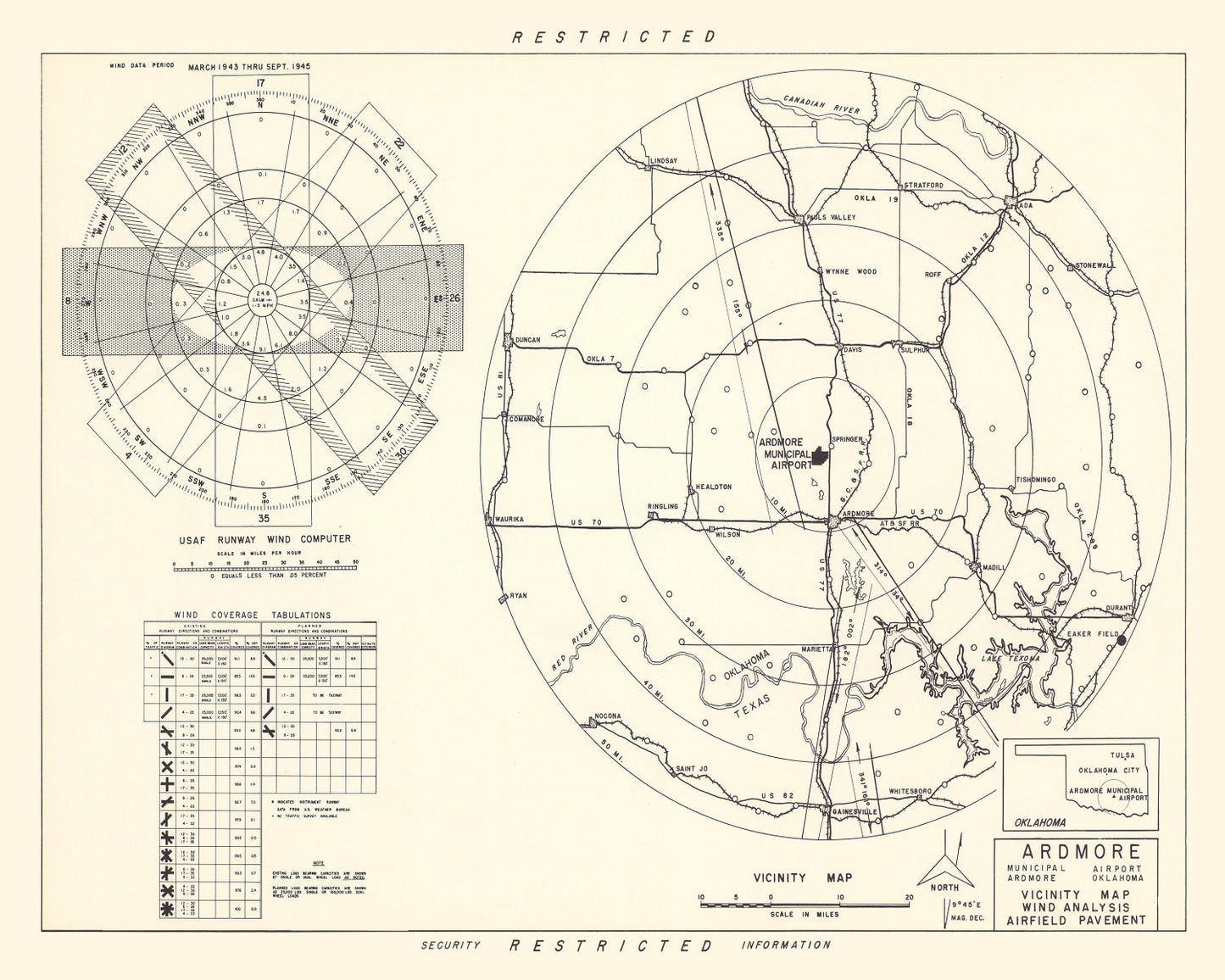 Vintage Map of the Ardmore Municipal Airport Vicinity, 1952