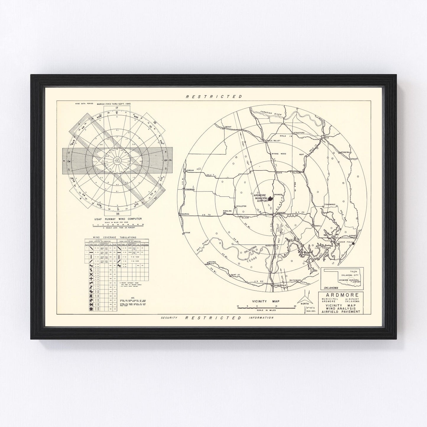 Vintage Map of the Ardmore Municipal Airport Vicinity, 1952
