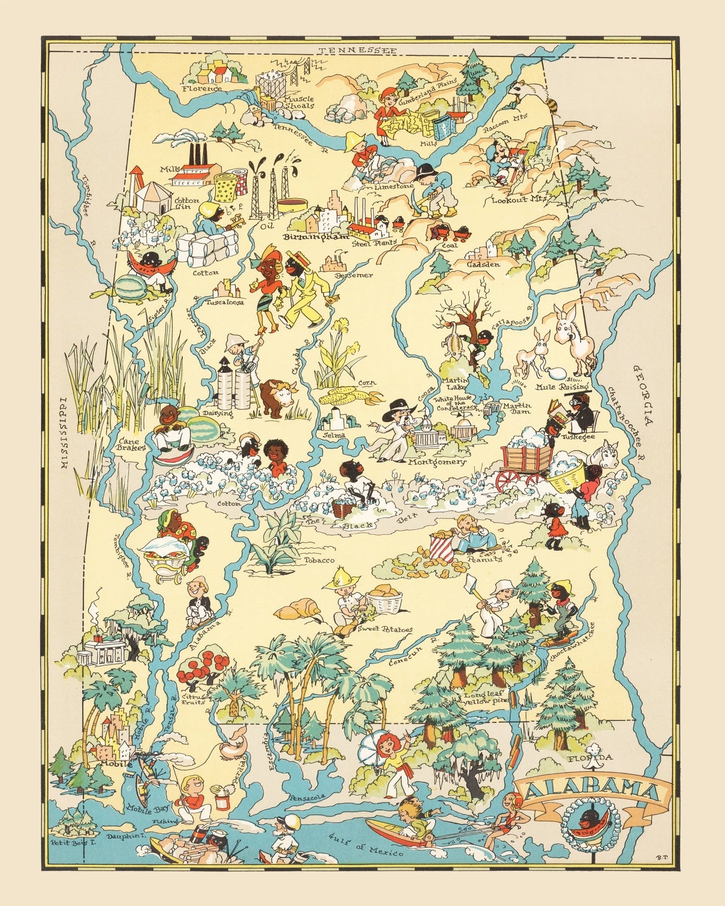 Vintage Map of Alabama 1935