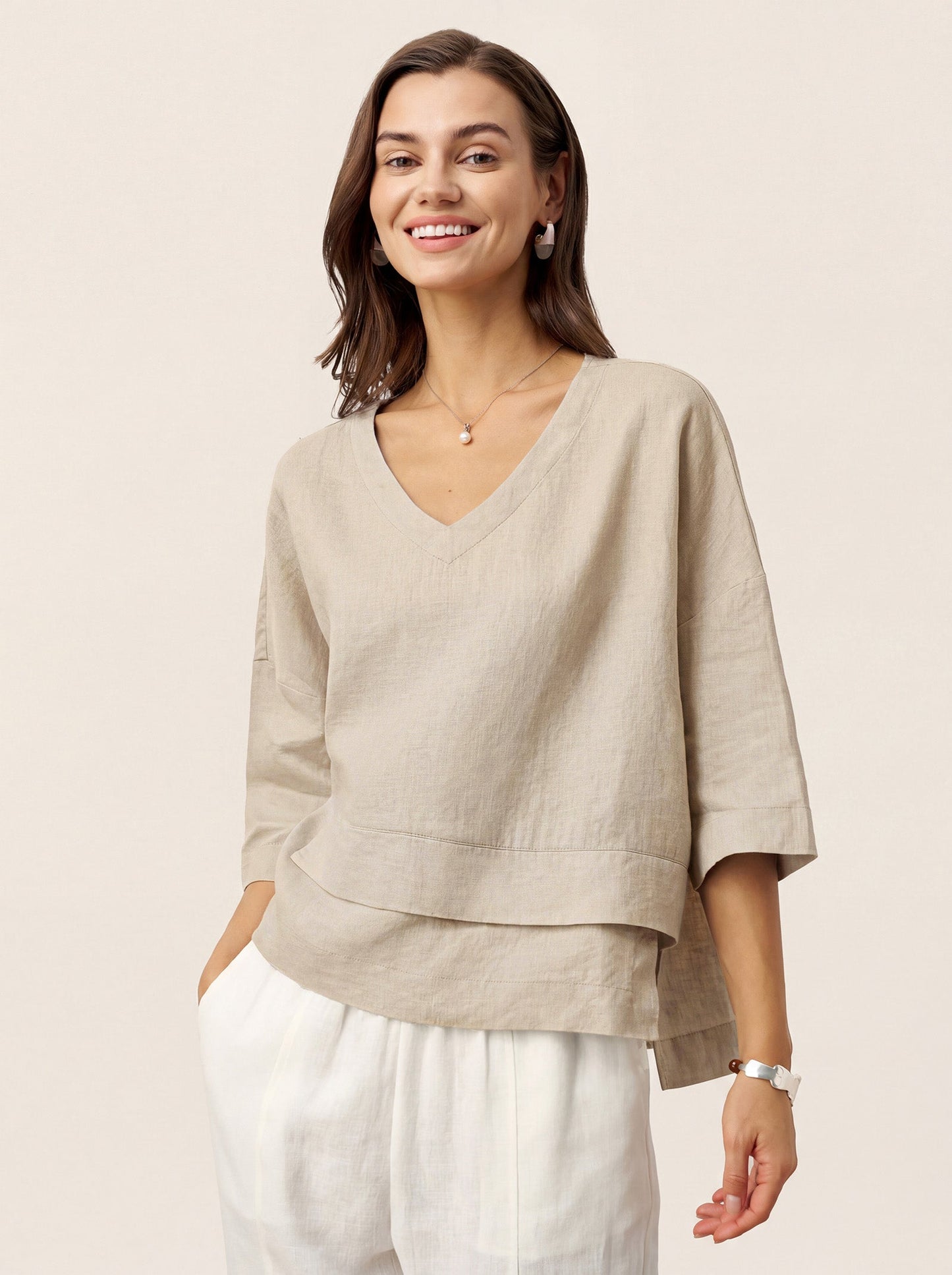 100% Linen Drop Shoulder Asymmetric Layered Hem Overtop VIOLA