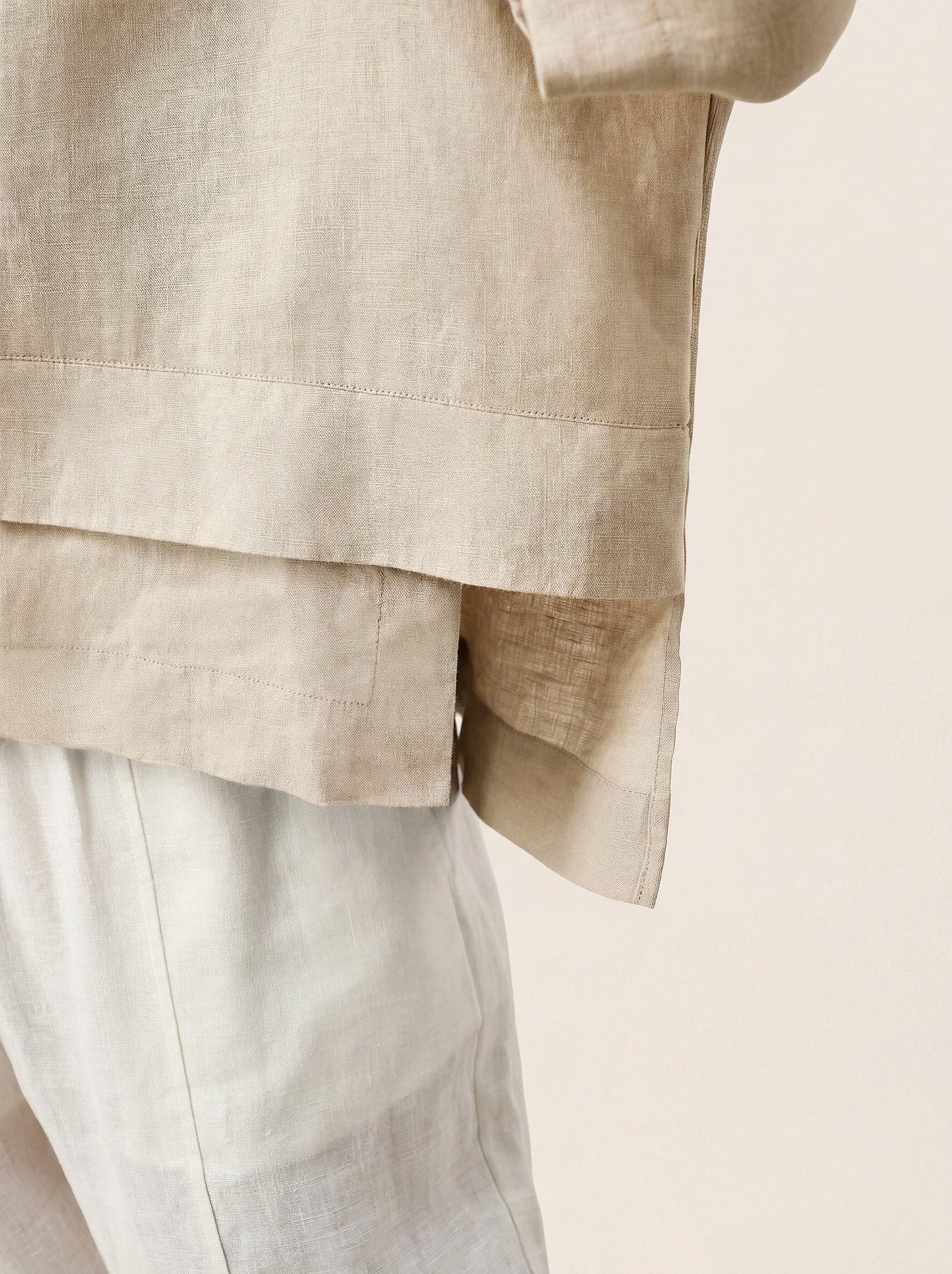 100% Linen Drop Shoulder Asymmetric Layered Hem Overtop VIOLA