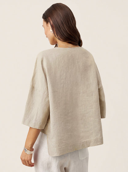 100% Linen Drop Shoulder Asymmetric Layered Hem Overtop VIOLA