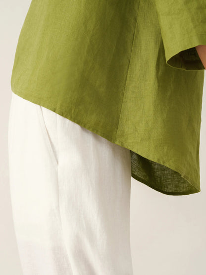 100% Linen Round Neck Asymmetrical Hem Top BRIANNA
