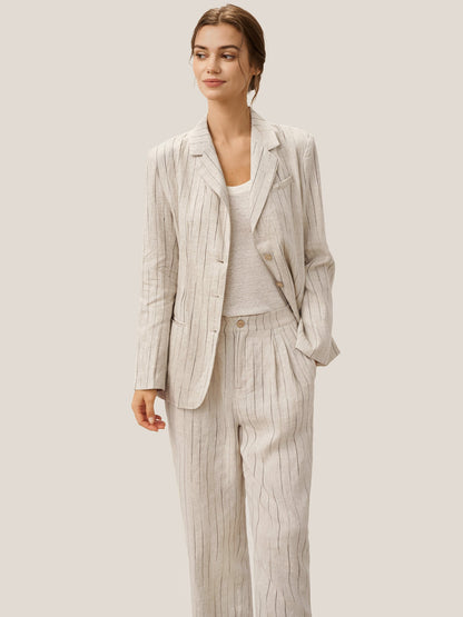 100% Linen Sketch Stripe Straight-Leg Pants ELOISE