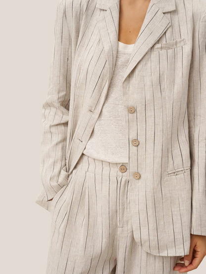 100% Linen Sketch Stripe Straight-Leg Pants ELOISE