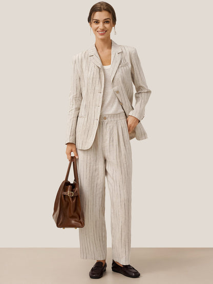 100% Linen Sketch Stripe Straight-Leg Pants ELOISE