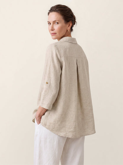 100% Linen Asymmetric Button Placket Shirt CLARISSA