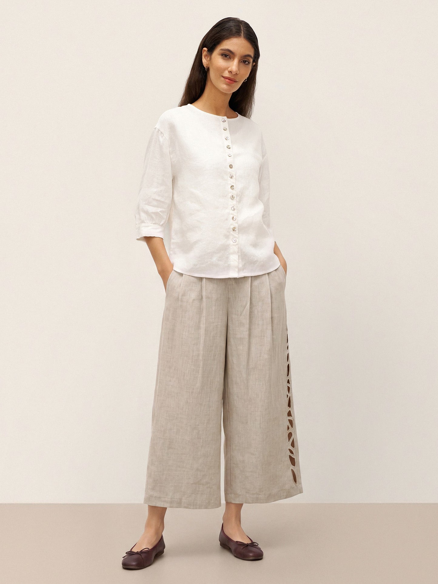 100% Linen Button-Front Drop Shoulder Shirt EASTER
