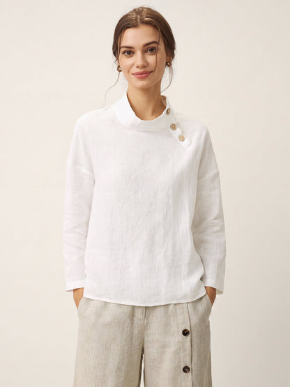 100% Linen Classic Side Neck Top CORA