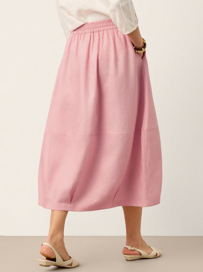 100% Linen Drawstring Lantern Maxi Skirt with Pockets ROXANNE