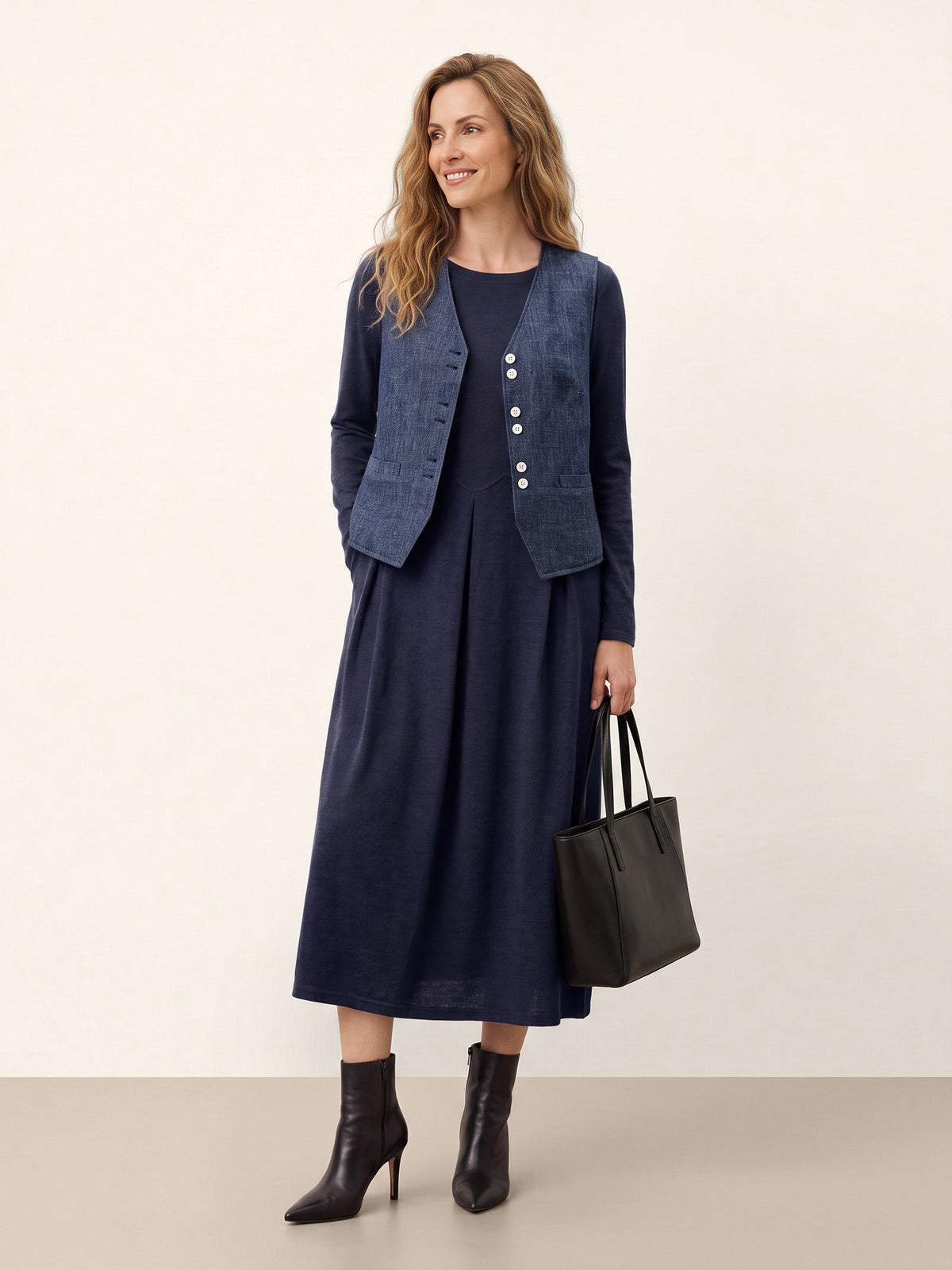Wool Arc-Panel Sculpted Pleats Midi Dress CALISTA