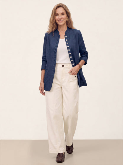 100% Linen Stand Collar Princess Seam Jacket ALIDA