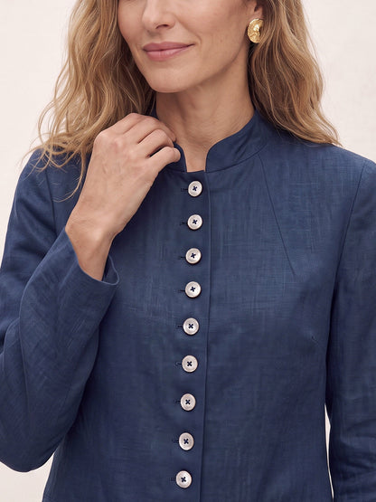 100% Linen Stand Collar Princess Seam Jacket ALIDA