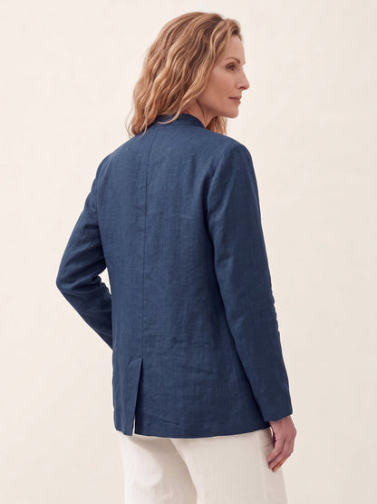 100% Linen Stand Collar Princess Seam Jacket ALIDA